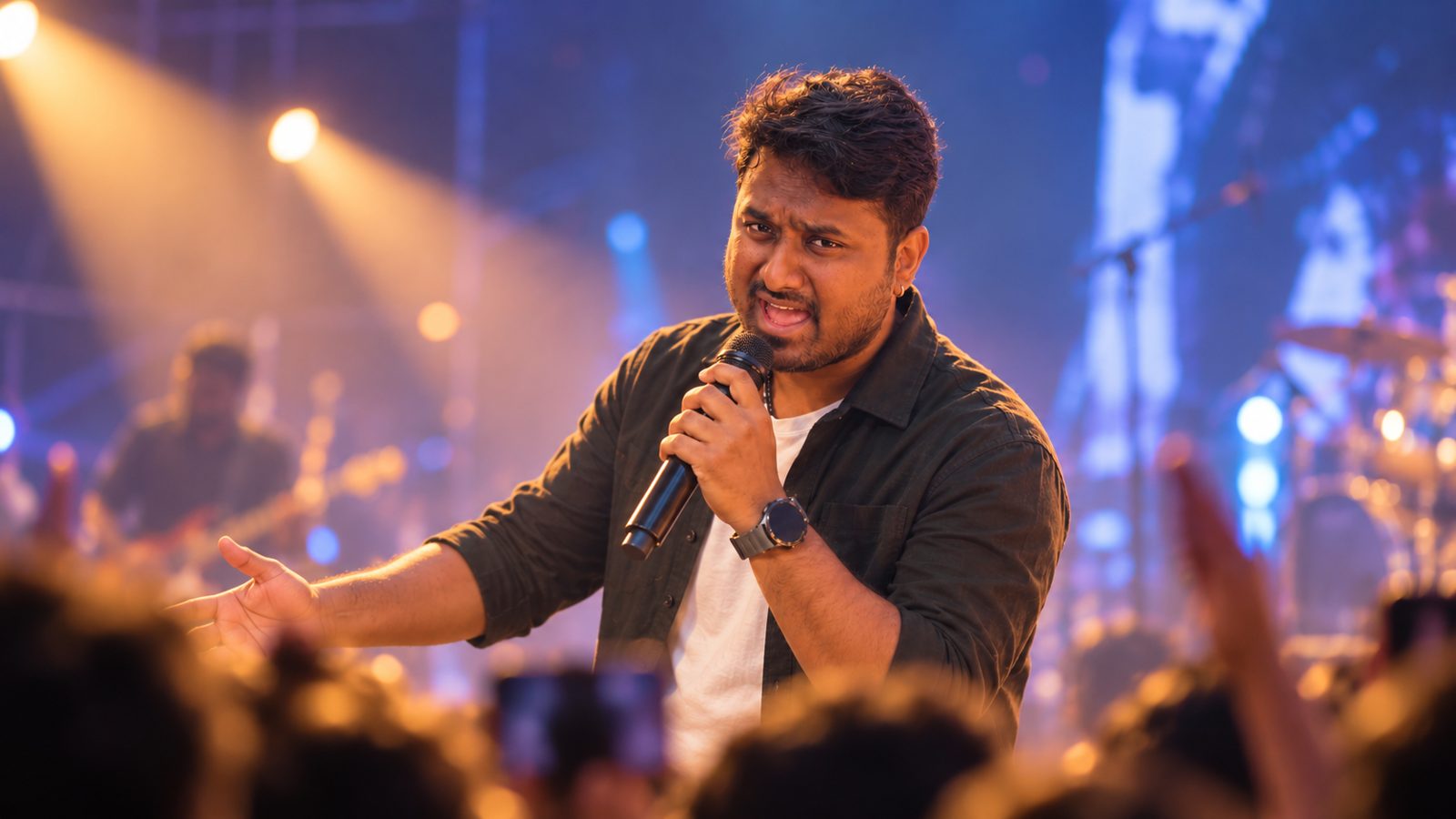 Viswakesh singing on stage